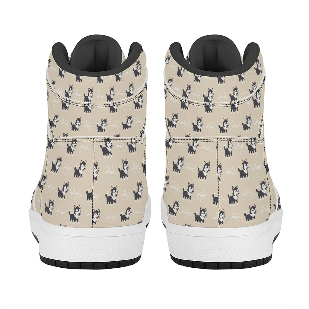 Cute Siberian Husky Pattern Print High Top Leather Sneakers