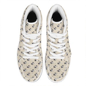 Cute Siberian Husky Pattern Print High Top Leather Sneakers