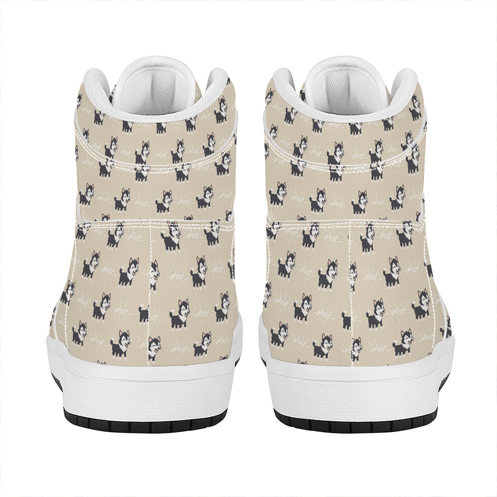 Cute Siberian Husky Pattern Print High Top Leather Sneakers