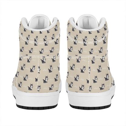 Cute Siberian Husky Pattern Print High Top Leather Sneakers
