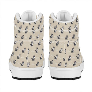 Cute Siberian Husky Pattern Print High Top Leather Sneakers