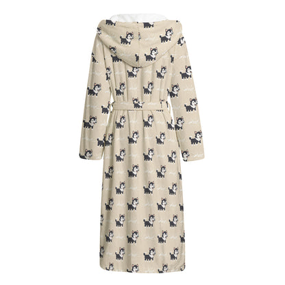 Cute Siberian Husky Pattern Print Hooded Bathrobe