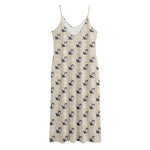Cute Siberian Husky Pattern Print Jersey Midi Cami Dress