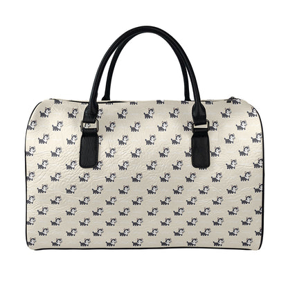 Cute Siberian Husky Pattern Print Leather Duffle Bag