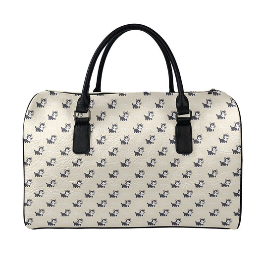 Cute Siberian Husky Pattern Print Leather Duffle Bag