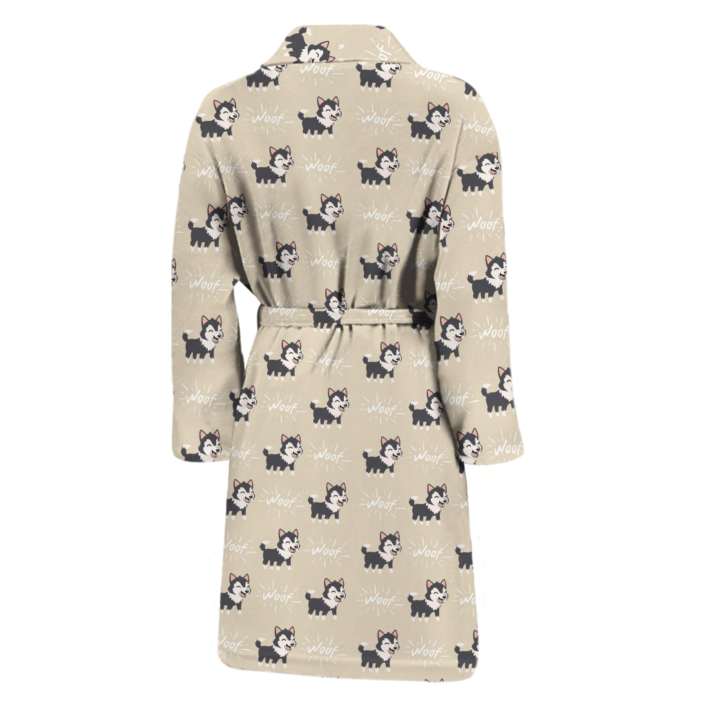 Cute Siberian Husky Pattern Print Men's Bathrobe