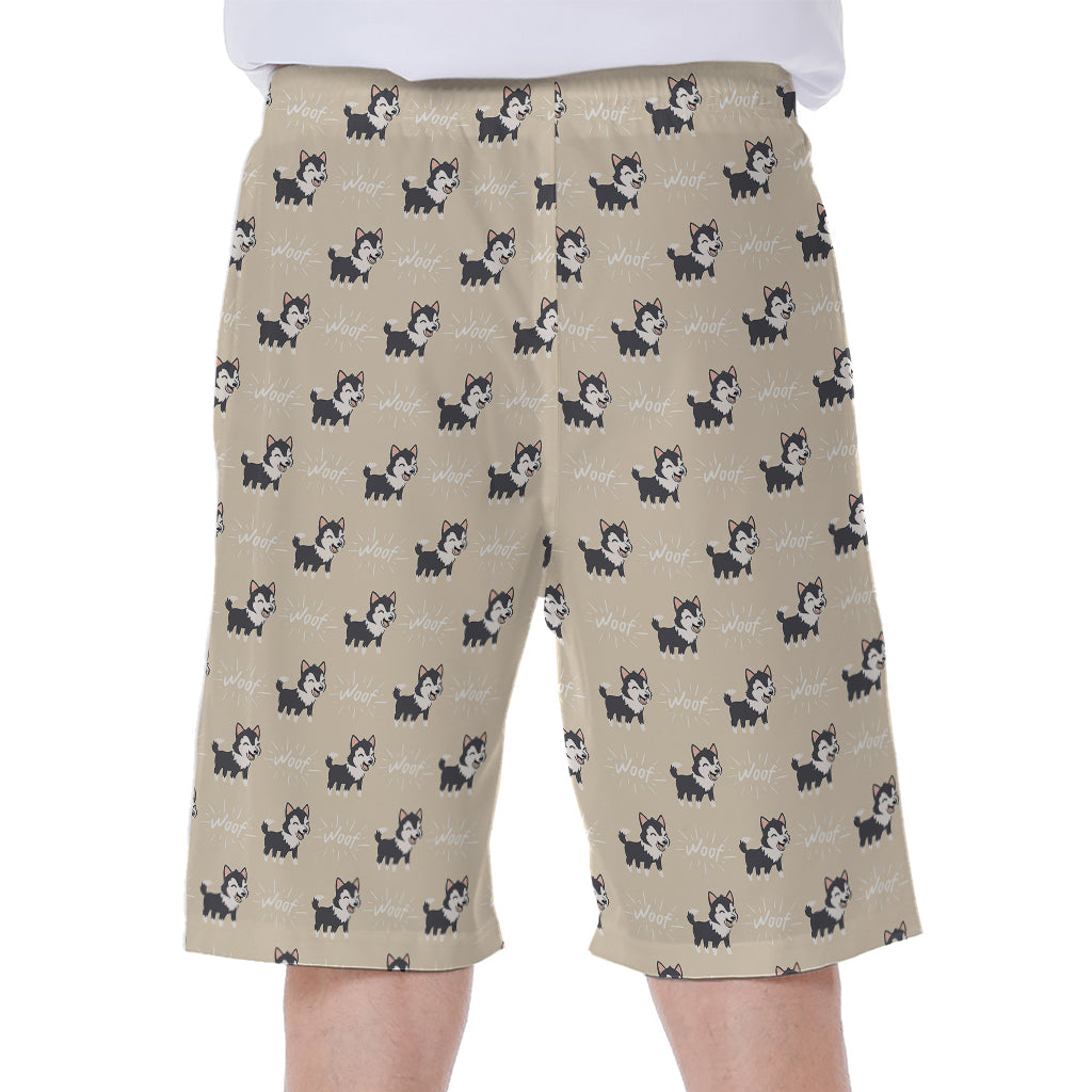 Cute Siberian Husky Pattern Print Men's Beach Shorts