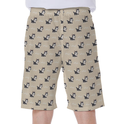 Cute Siberian Husky Pattern Print Men's Beach Shorts