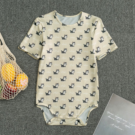 Cute Siberian Husky Pattern Print Men's Bodysuit