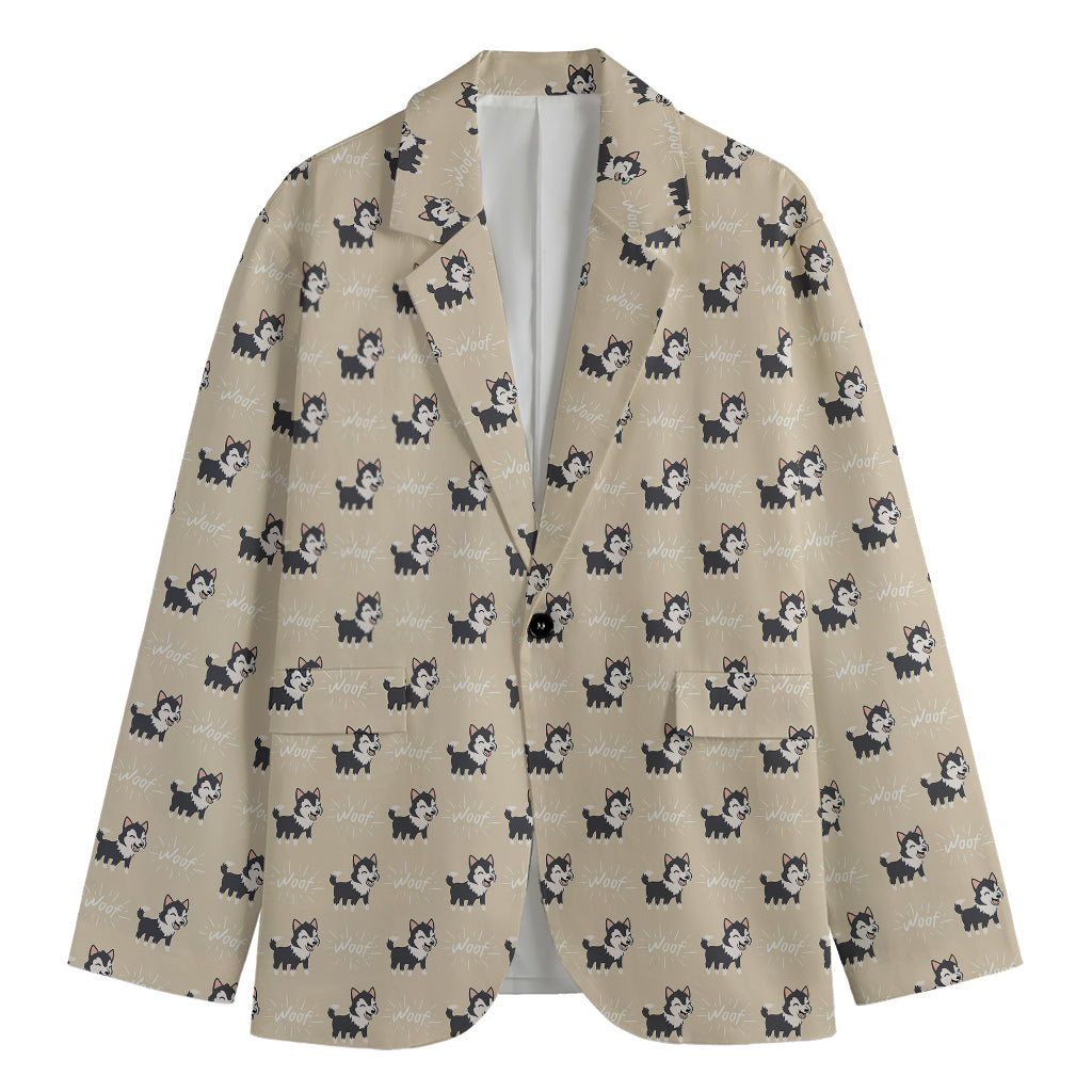 Cute Siberian Husky Pattern Print Men's Cotton Blazer