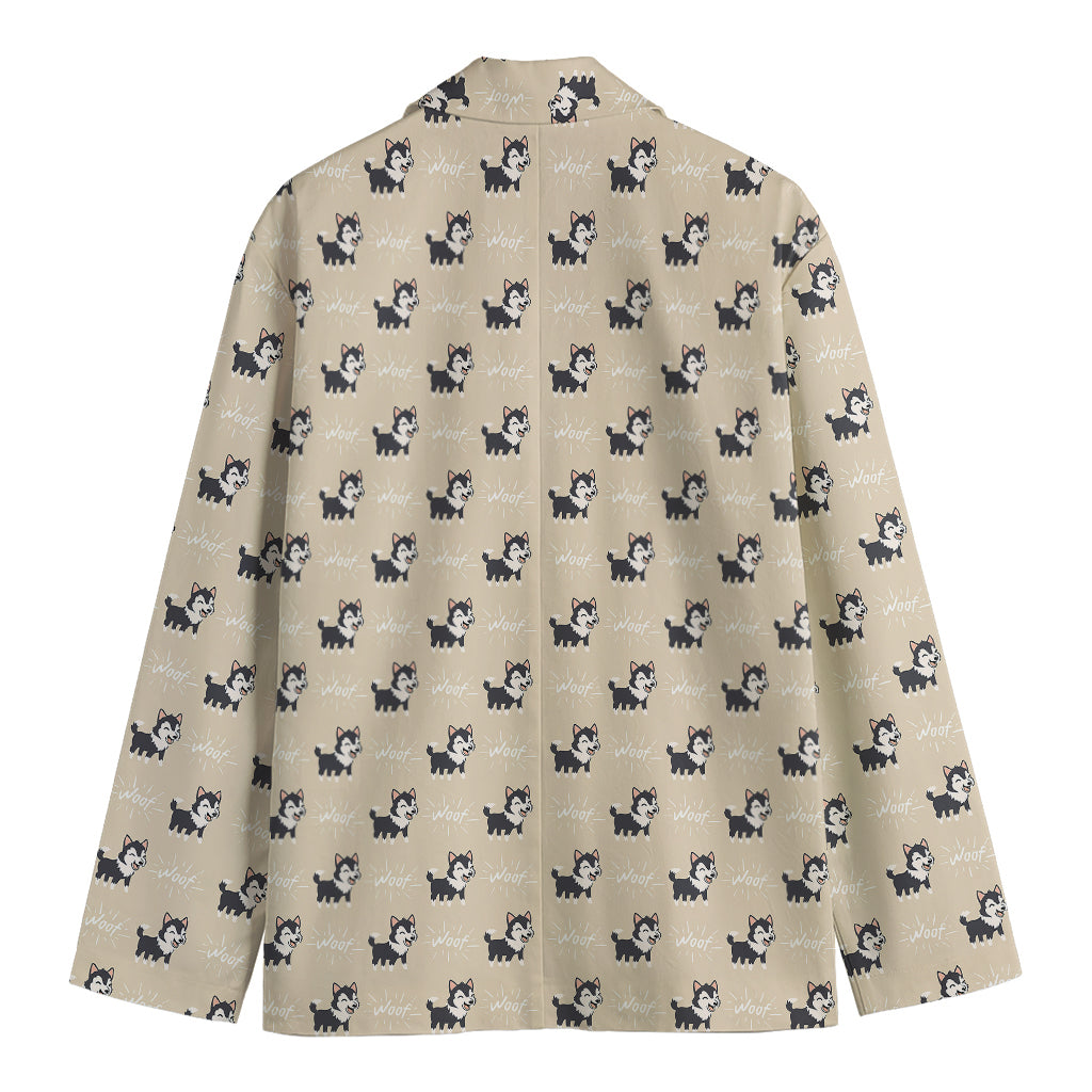 Cute Siberian Husky Pattern Print Men's Cotton Blazer