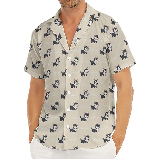Cute Siberian Husky Pattern Print Men's Deep V-Neck Shirt
