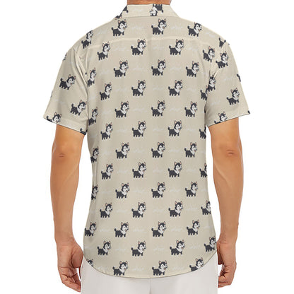 Cute Siberian Husky Pattern Print Men's Deep V-Neck Shirt
