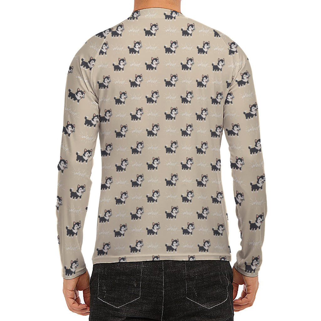Cute Siberian Husky Pattern Print Men's Long Sleeve Rash Guard