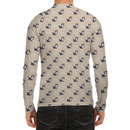 Cute Siberian Husky Pattern Print Men's Long Sleeve Rash Guard