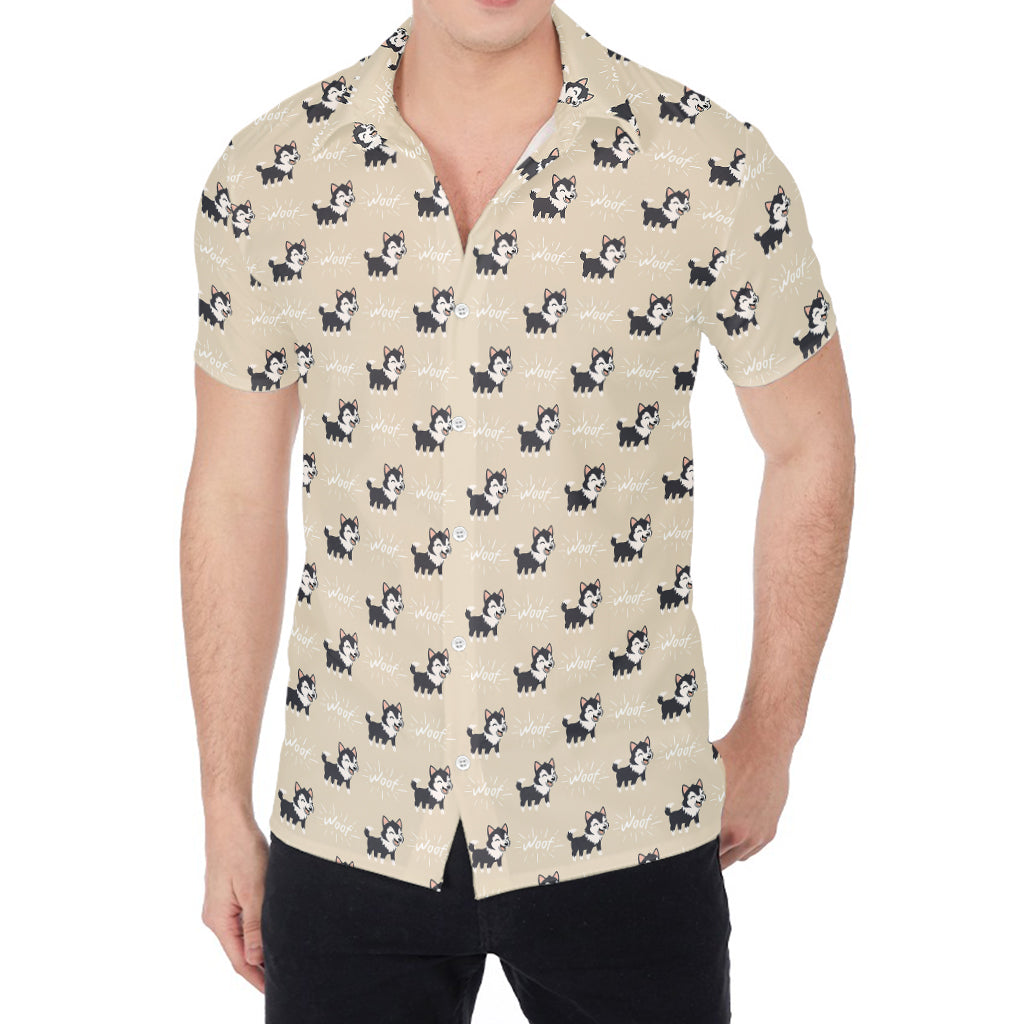 Cute Siberian Husky Pattern Print Men's Shirt