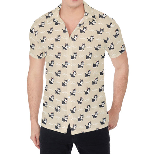 Cute Siberian Husky Pattern Print Men's Shirt