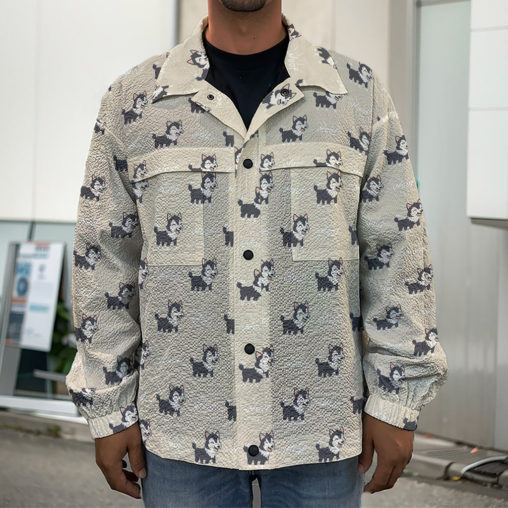 Cute Siberian Husky Pattern Print Men's Shirt Jacket