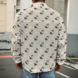 Cute Siberian Husky Pattern Print Men's Shirt Jacket