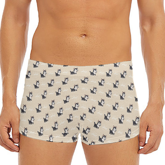 Cute Siberian Husky Pattern Print Men's Short Boxer Briefs