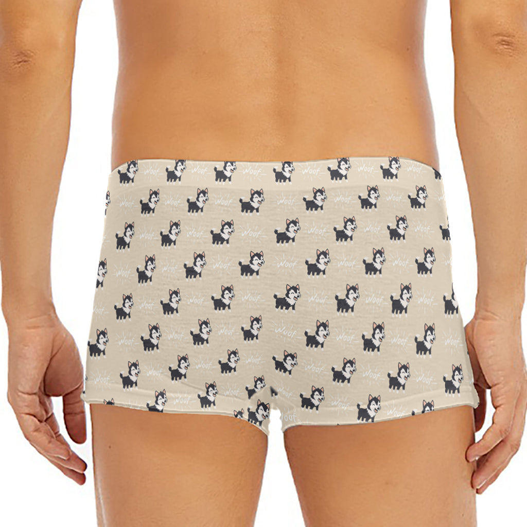 Cute Siberian Husky Pattern Print Men's Short Boxer Briefs