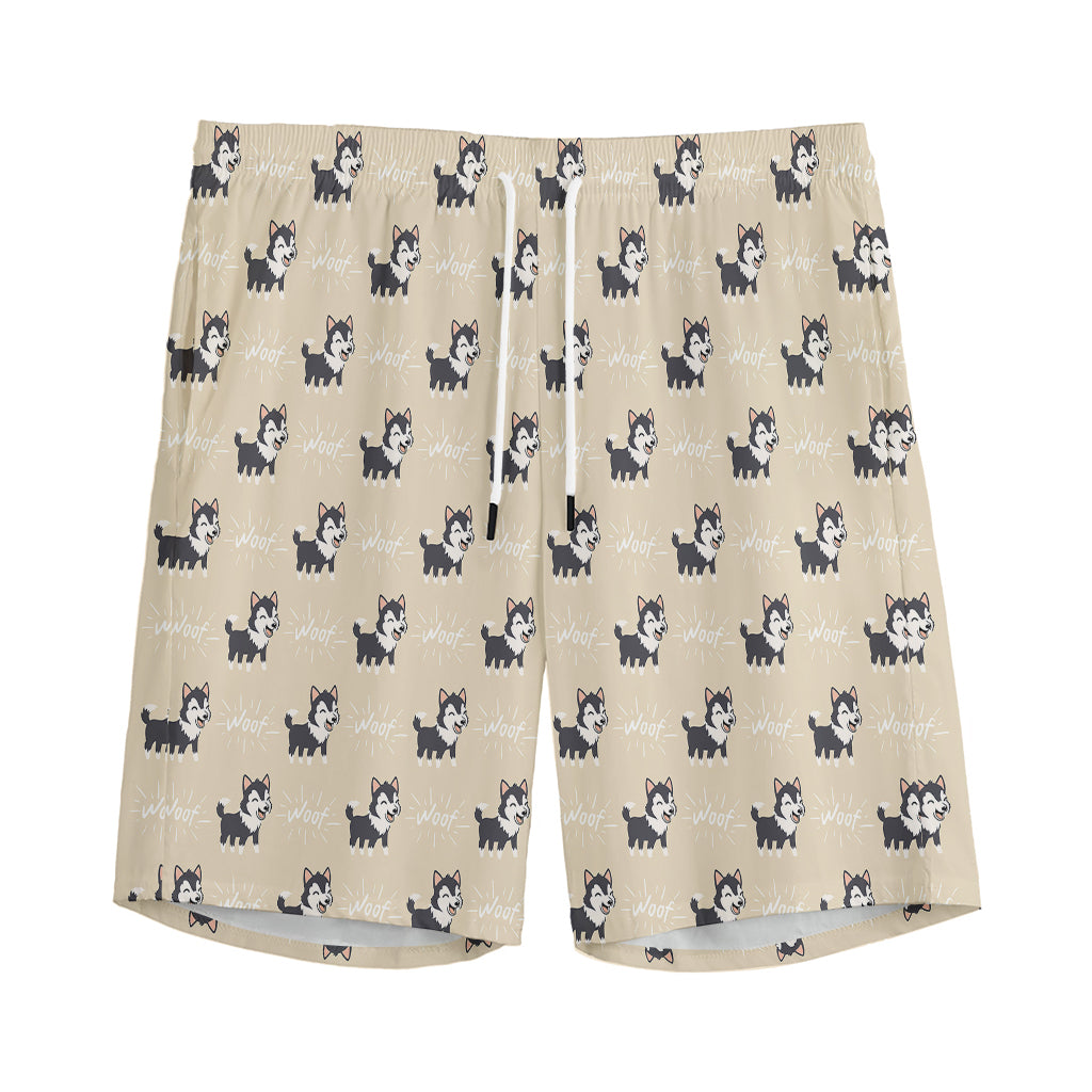 Cute Siberian Husky Pattern Print Men's Sports Shorts