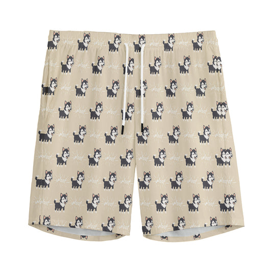 Cute Siberian Husky Pattern Print Men's Sports Shorts