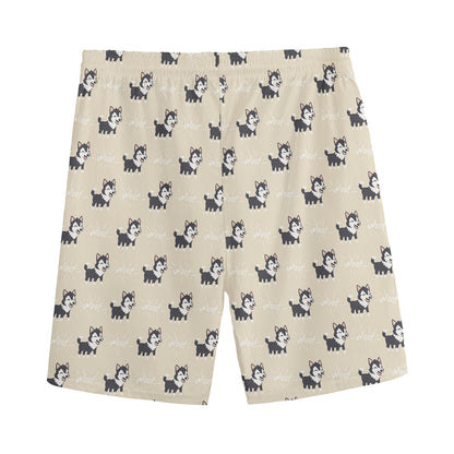 Cute Siberian Husky Pattern Print Men's Sports Shorts
