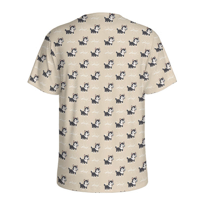 Cute Siberian Husky Pattern Print Men's Sports T-Shirt