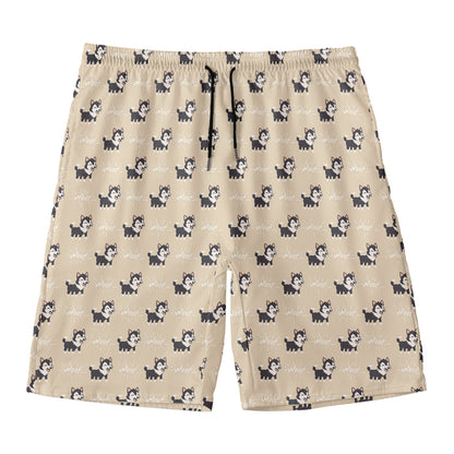 Cute Siberian Husky Pattern Print Men's Swim Trunks