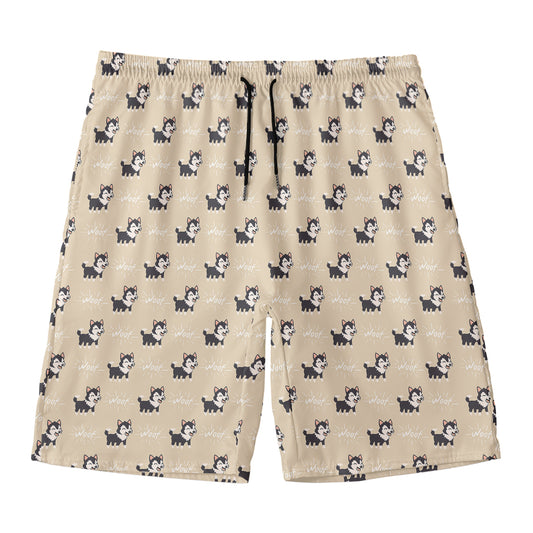 Cute Siberian Husky Pattern Print Men's Swim Trunks