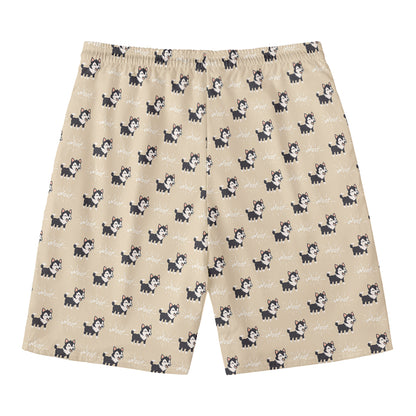 Cute Siberian Husky Pattern Print Men's Swim Trunks