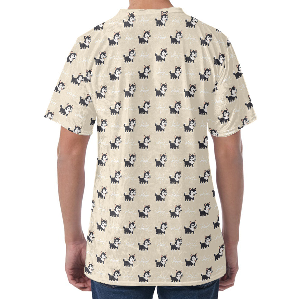 Cute Siberian Husky Pattern Print Men's Velvet T-Shirt