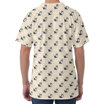 Cute Siberian Husky Pattern Print Men's Velvet T-Shirt