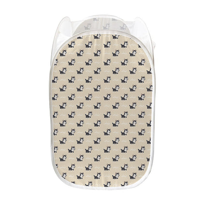 Cute Siberian Husky Pattern Print Mesh Laundry Hamper