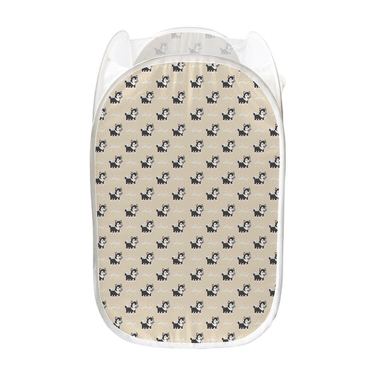 Cute Siberian Husky Pattern Print Mesh Laundry Hamper