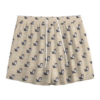 Cute Siberian Husky Pattern Print Mesh Shorts