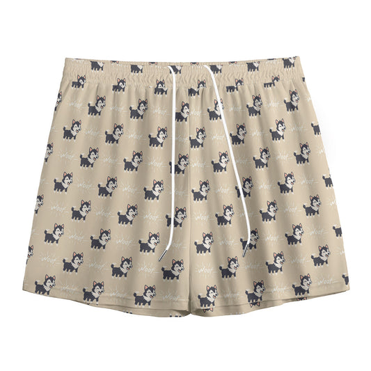 Cute Siberian Husky Pattern Print Mesh Shorts