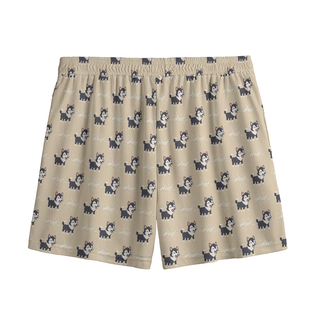 Cute Siberian Husky Pattern Print Mesh Shorts