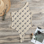 Cute Siberian Husky Pattern Print One Shoulder Bodysuit