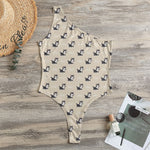 Cute Siberian Husky Pattern Print One Shoulder Bodysuit
