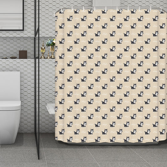Cute Siberian Husky Pattern Print Polyester Shower Curtain