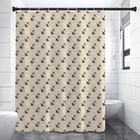 Cute Siberian Husky Pattern Print Premium Shower Curtain
