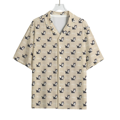 Cute Siberian Husky Pattern Print Rayon Hawaiian Shirt