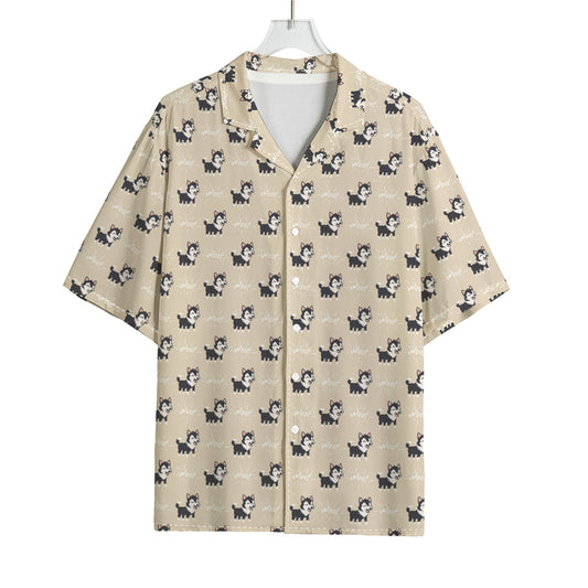 Cute Siberian Husky Pattern Print Rayon Hawaiian Shirt