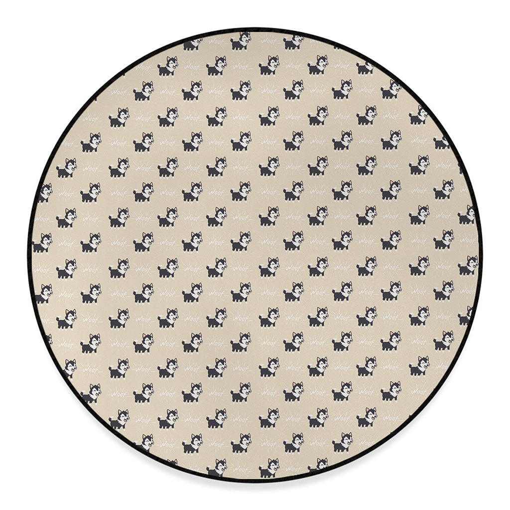 Cute Siberian Husky Pattern Print Round Floor Mat