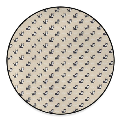Cute Siberian Husky Pattern Print Round Floor Mat