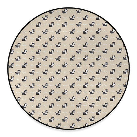 Cute Siberian Husky Pattern Print Round Floor Mat