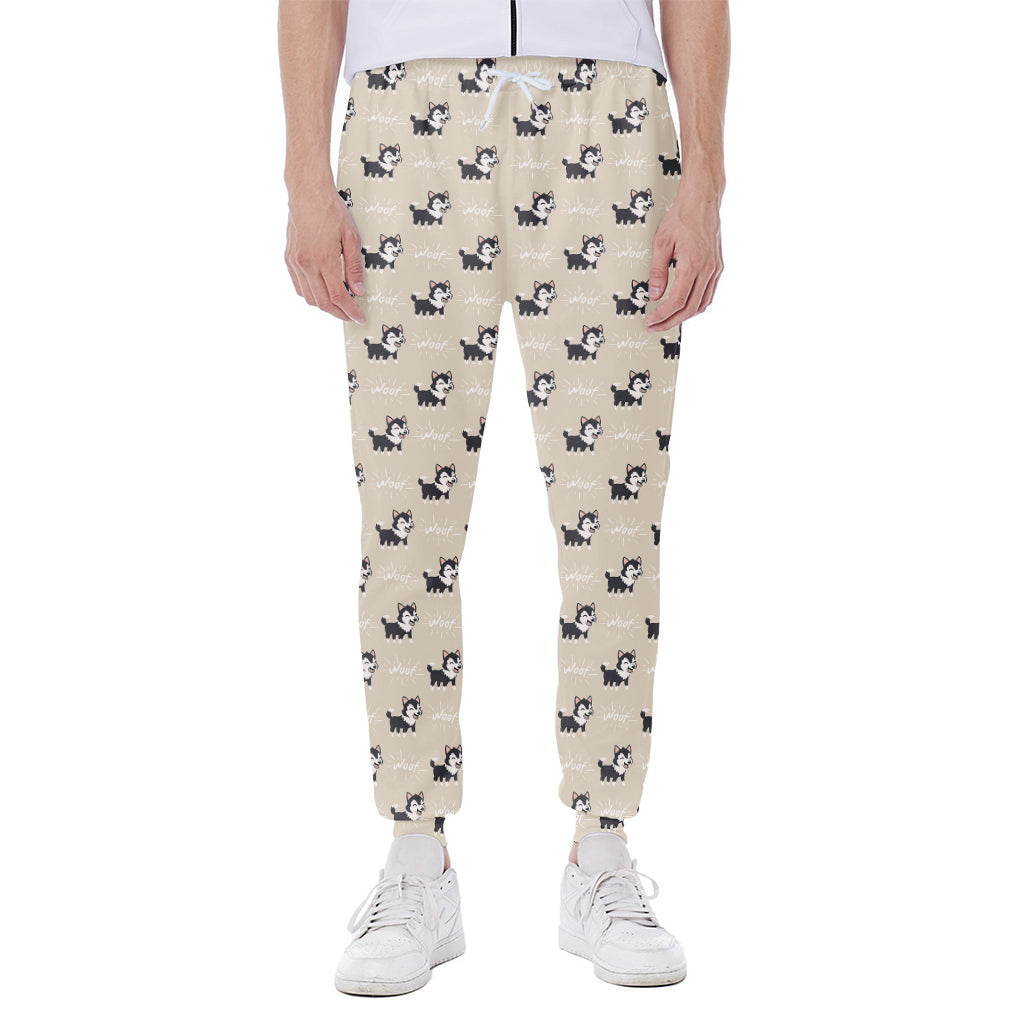 Cute Siberian Husky Pattern Print Scuba Joggers