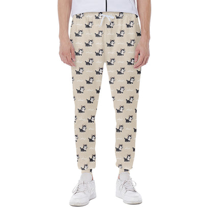 Cute Siberian Husky Pattern Print Scuba Joggers